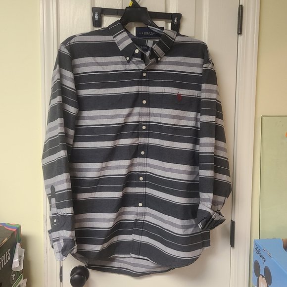 US Polo Assn Striped Shirt Black & Gray New - Picture 1 of 1